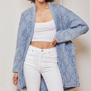 Quilted Indigo Denim Kimono with Tie